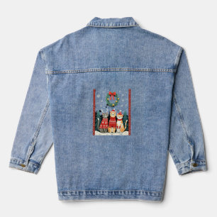 Three Cat Funny Christmas Cat Ugly Xmas Sweater Me Denim Jacket