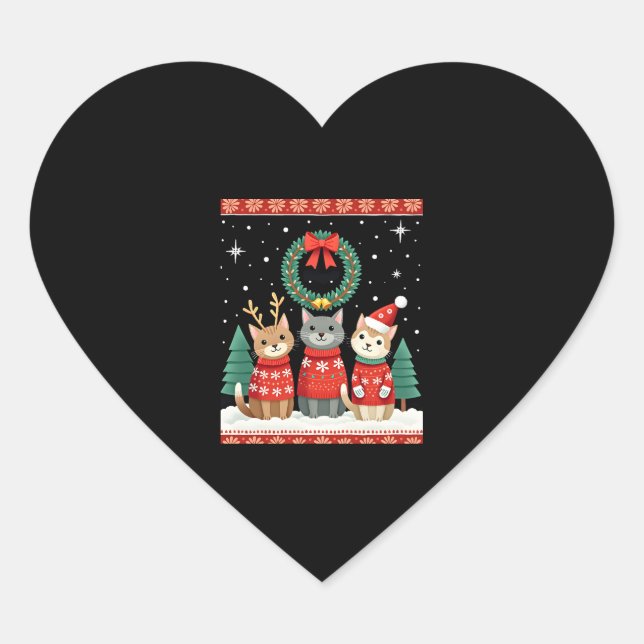 Three Cat Funny Christmas Cat Ugly Xmas Sweater Me Heart Sticker (Front)