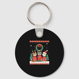 Three Cat Funny Christmas Cat Ugly Xmas Sweater Me Key Ring