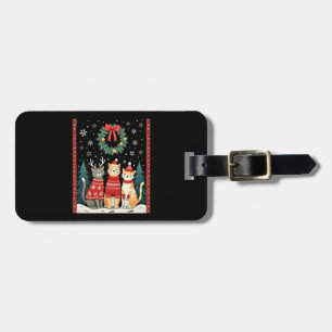 Three Cat Funny Christmas Cat Ugly Xmas Sweater Me Luggage Tag
