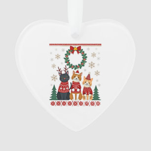 Three Cat Funny Christmas Cat Ugly Xmas Sweater Me Ornament