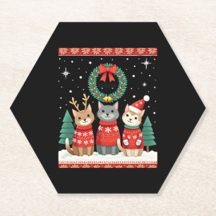 Three Cat Funny Christmas Cat Ugly Xmas Sweater Me Paper Coaster