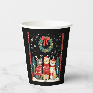 Three Cat Funny Christmas Cat Ugly Xmas Sweater Me Paper Cups
