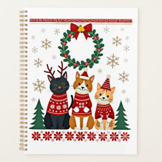 Three Cat Funny Christmas Cat Ugly Xmas Sweater Me Planner