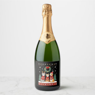Three Cat Funny Christmas Cat Ugly Xmas Sweater Me Sparkling Wine Label