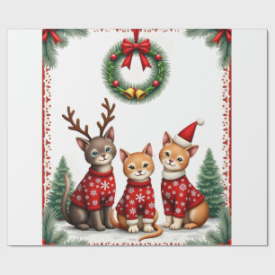 Three Cat Funny Christmas Cat Ugly Xmas Sweater Me Wrapping Paper