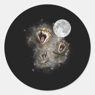 Three Cat Meow Moon Funny Weird Cursed Meme  Classic Round Sticker