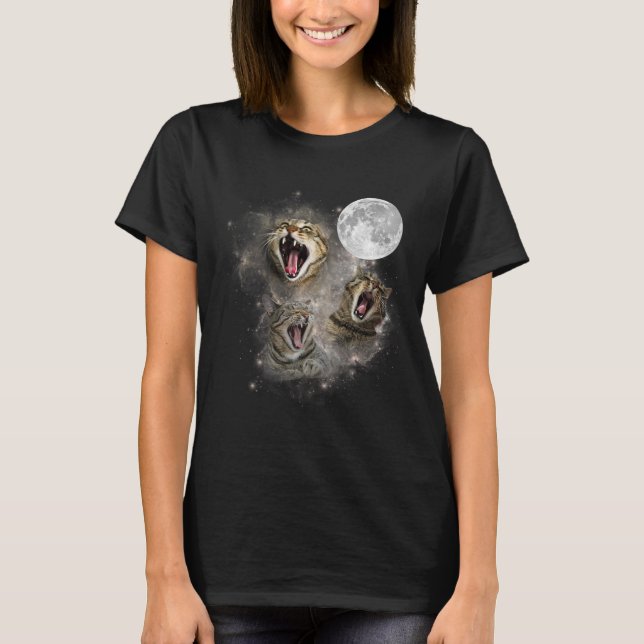 Three Cat Meow Moon Funny Weird Cursed Meme  T-Shirt (Front)