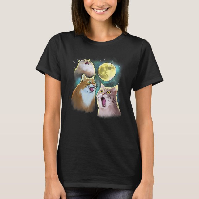 Three Cat Moon 3 Wolfs Funny Parody T-Shirt (Front)