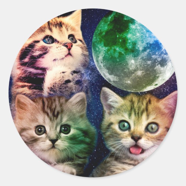 Three cats and the moon classic round sticker (Front)