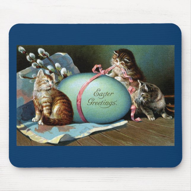 Three Cats & Big Blue Easter Egg Mouse Pad (Front)
