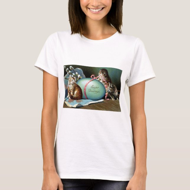 Three Cats & Big Blue Easter Egg T-Shirt (Front)