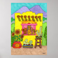 Three Cats in a Yellow Adobe House