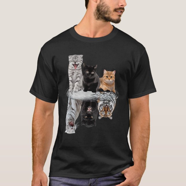 Three Cats Kittens Reflection Tiger Puma Leopard T T-Shirt (Front)
