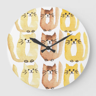 Three Cats Large Clock