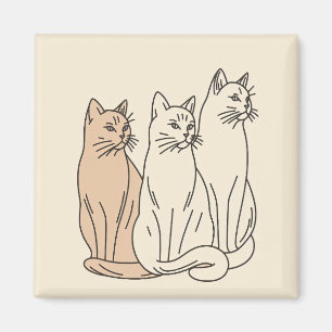 Three Cats Minimalist Line Art Magnet