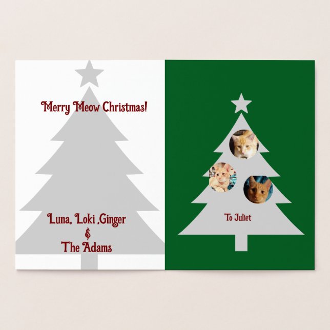 Three Cats Photos, Personalized Christmas  Foil Card (Inside)