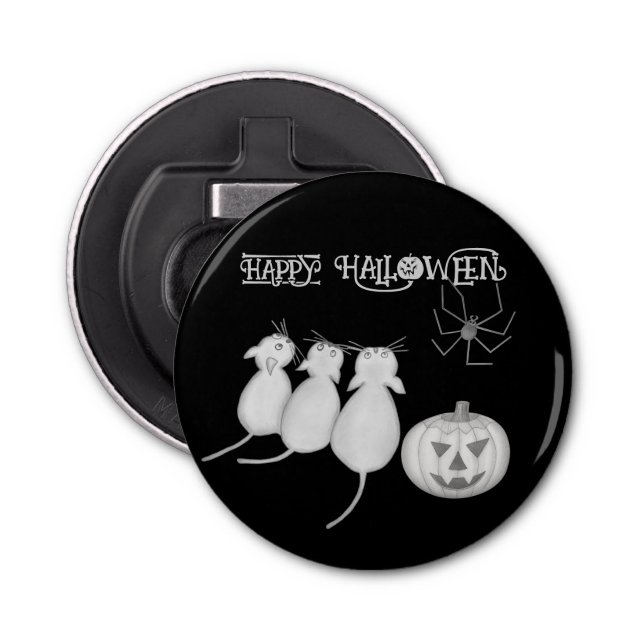 Three Cats, Pumpkin, and Spider Halloween Bottle Opener (Front)