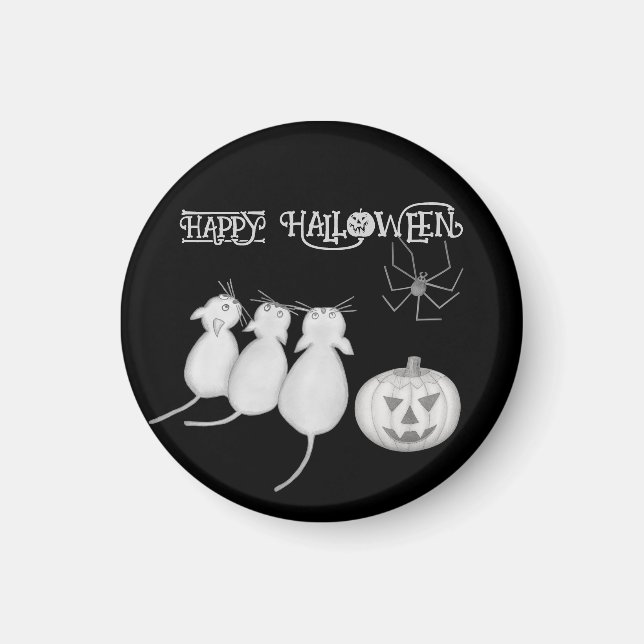Three Cats, Pumpkin, and Spider Halloween Magnet (Front)