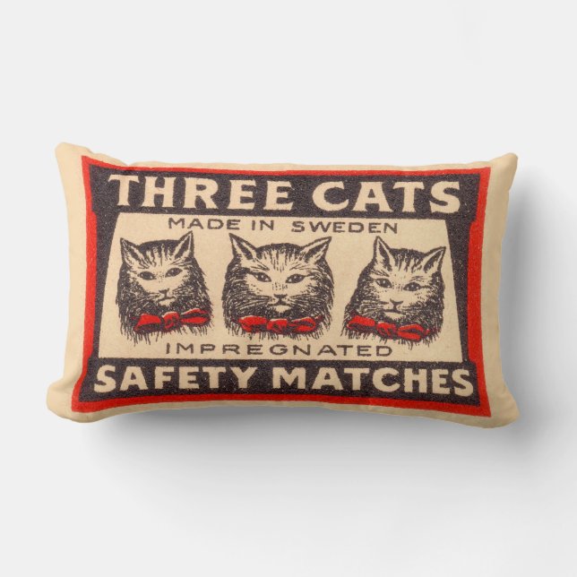 Three Cats Safety Matches Label Lumbar Cushion (Front)