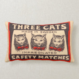 Three Cats Safety Matches Label Lumbar Cushion