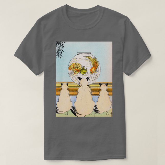 Three cats watching fish in an aquarium T-Shirt (Design Front)