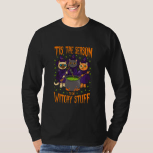Three Cats Witch Hat Cauldron Tis The Season Witch T-Shirt