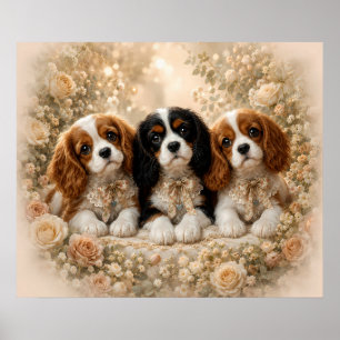 Three Cavalier King Charles Spaniel Puppies Togeth Poster