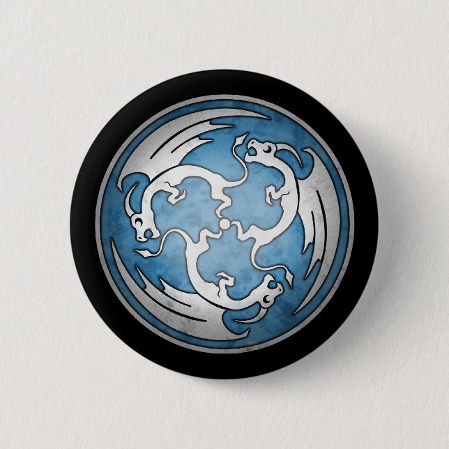 Three Celtic Dragons Button - Blue (Front)