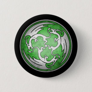 Three Celtic Dragons Button - Green