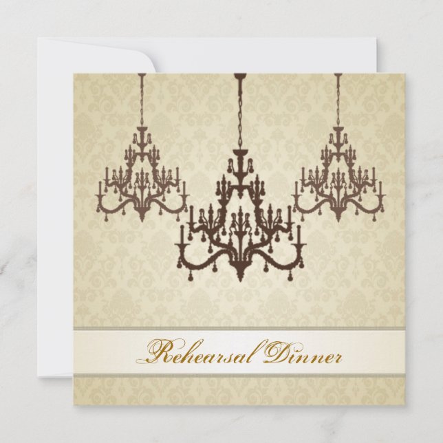 Three Chandeliers Rehearsal Dinner Invitation (Front)