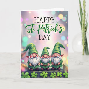 Three Cheerful Gnomes & Shamrocks St Patrick's Day Card