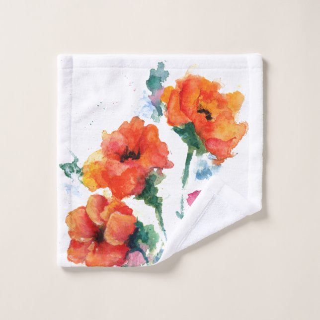 Three Cheerful Long Stemmed Red Poppies  Wash Cloth (Wash Cloth)