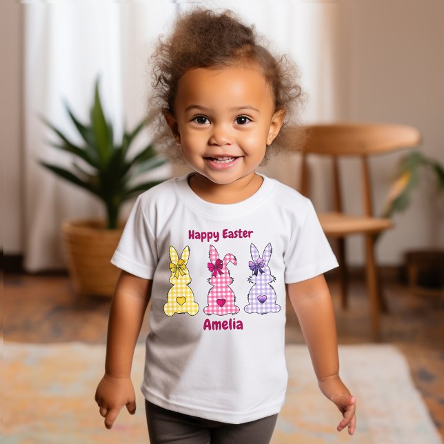 Three Chequered Bunnies Bow Heart T-Shirt (Creator Uploaded)