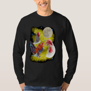 Three Chicken Moon Rooster Crowing at the Moon hen T-Shirt