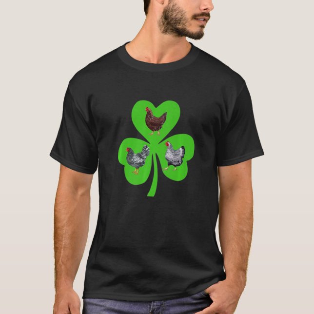 Three Chicken Shamrock St Patricks Day Irish Funny T-Shirt (Front)