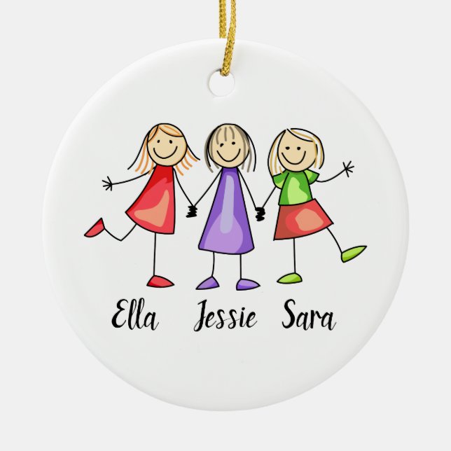 Three Children Personalised Ceramic Tree Decoration (Front)