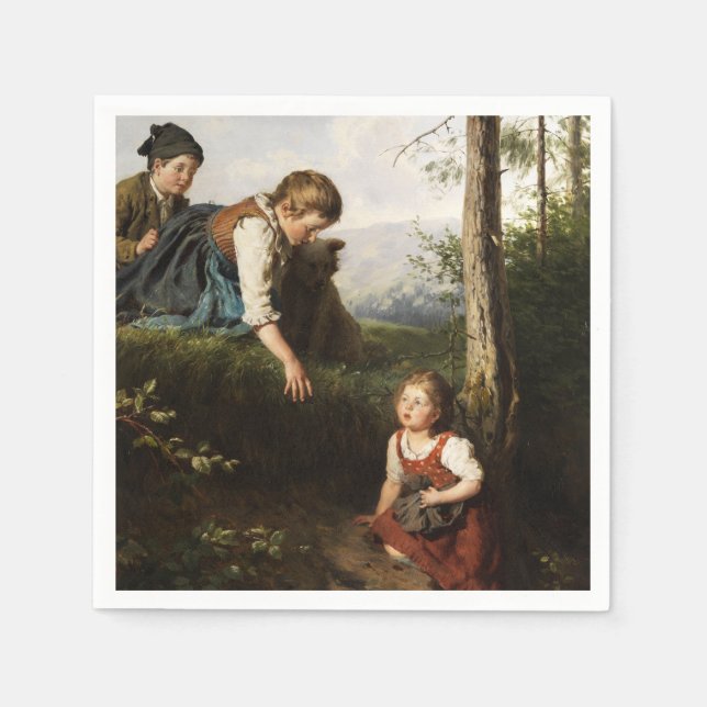 Three Children Picking Wild Berries in the Forest Napkin (Front)