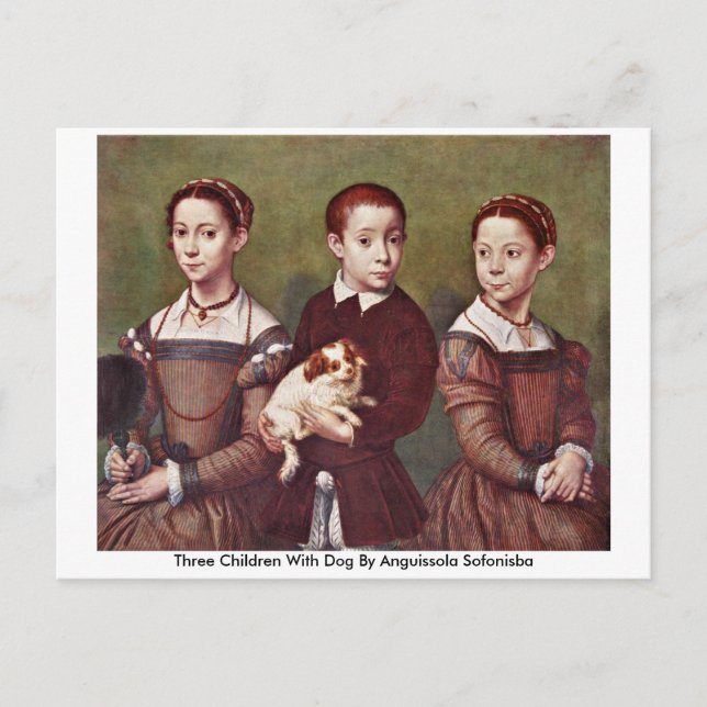 Three Children With Dog By Anguissola Sofonisba Postcard (Front)