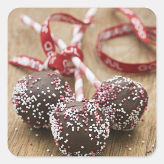 Three chocolate lollipops square sticker (Front)