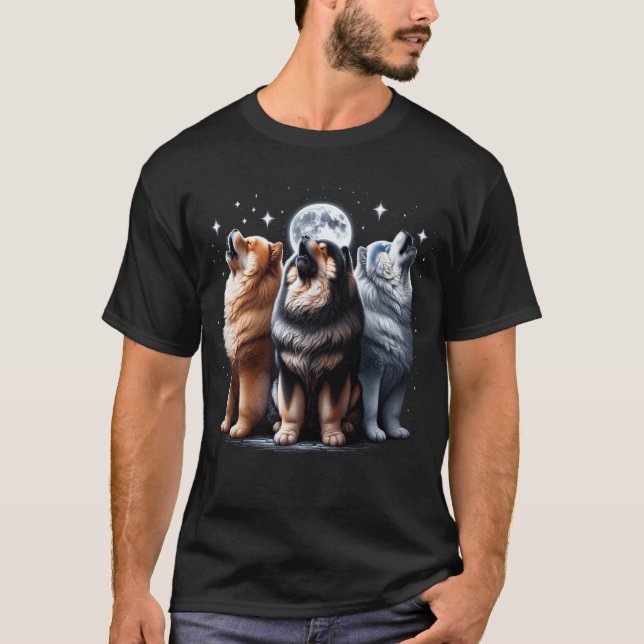 Three Chow Chows Howling at Moon Like Three T-Shirt (Front)