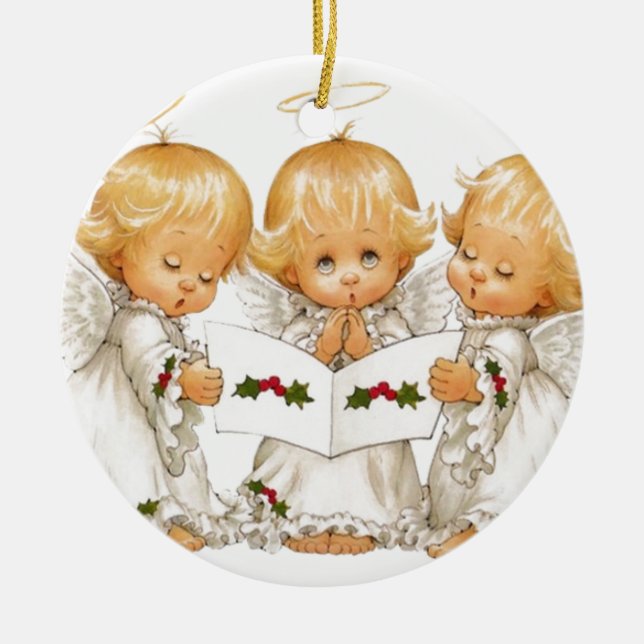 Three Christmas Angels Ceramic Tree Decoration (Front)