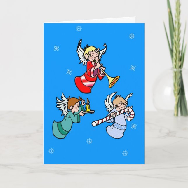 Three Christmas Angels Holiday Card (Front)