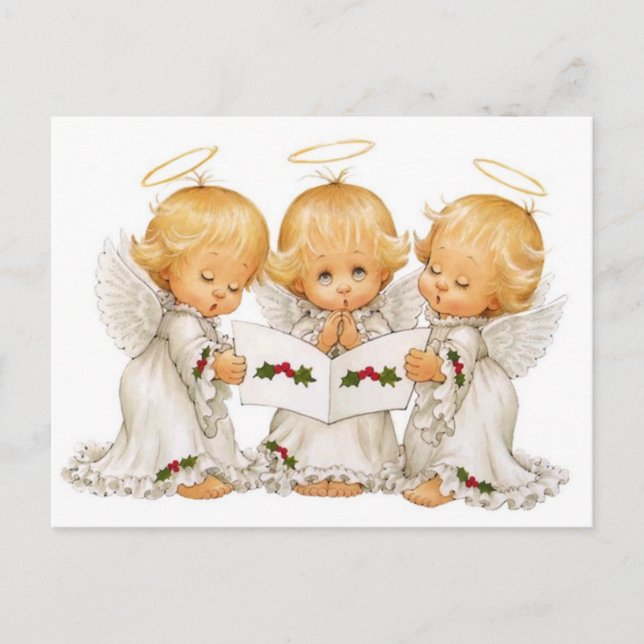 Three Christmas Angels Holiday Postcard (Front)