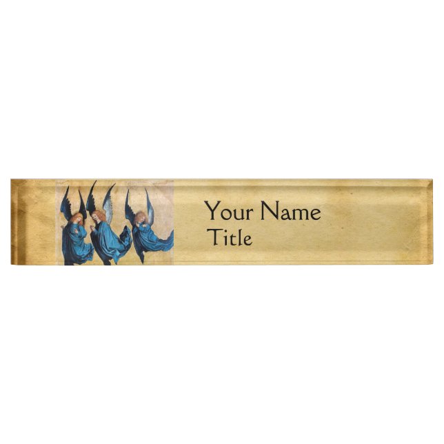 THREE CHRISTMAS ANGELS IN BLUE NAMEPLATE (Front)