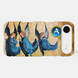 THREE CHRISTMAS ANGELS IN BLUE PARCHMENT MONOGRAM