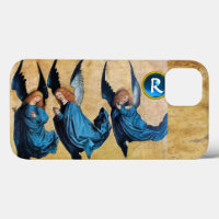 THREE CHRISTMAS ANGELS IN BLUE PARCHMENT MONOGRAM