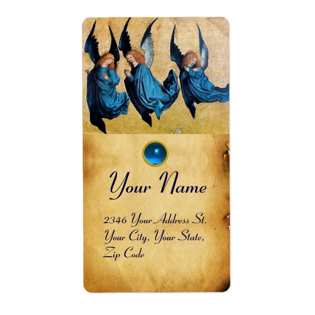 THREE CHRISTMAS ANGELS IN BLUE PARCHMENT, Sapphire (Front)