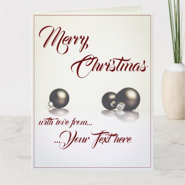 Three christmas balls in front of light background card (Front)
