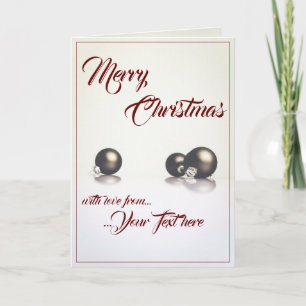 Three christmas balls in front of light background card
